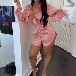 V-neck Mini Sheath Shirtdress
