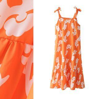 Spaghetti Strap Print Midi Mermaid Dress