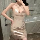 Strappy Plunge-neck Mini Bodycon Dress