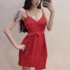 Spaghetti Strap Mini Dress Red - One Size