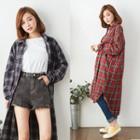 Drop Shoulder Plaid Long Shirt