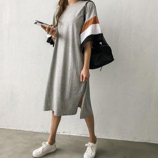 Wide-sleeve Color-block T-shirt Dress