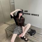 Round-neck Printed Letter Cropped Top / High-waist Printed Zebra Wide Leg Shorts