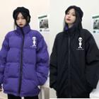 Alien Print Zip Padded Coat Black & Purple - One Size