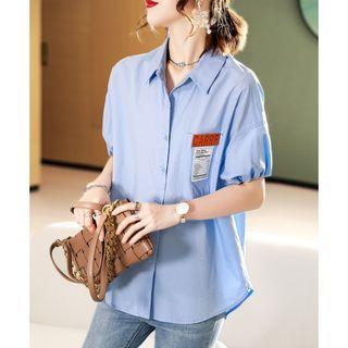 Puff-sleeve Label Applique Shirt