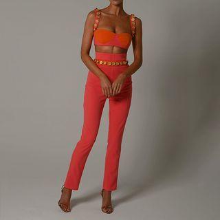 Set: Coin Crop Camisole Top + Straight Leg Pants