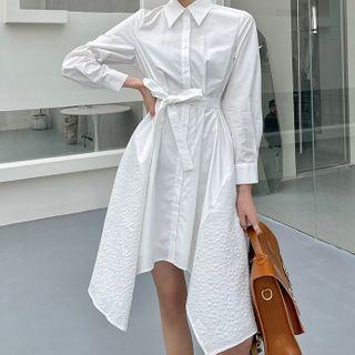 Irregular Hem Tie-waist Midi A-line Shirtdress