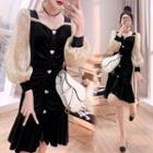 Puff-sleeve Heart Button A-line Dress