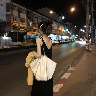 Plain Canvas Tote Bag Off-white - One Size