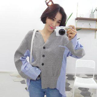V-neck Stripe-back Buttoned Cardigan