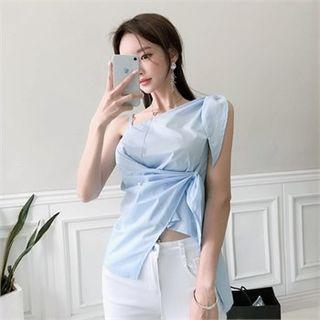 Asymmetric-shoulder Drape-front Top