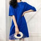 Cut Out Detail Elbow Sleeve T-shirt Dress