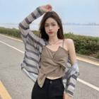 Plain Cropped Camisole Top / Striped Cardigan