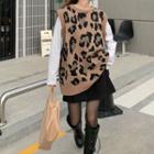 Leopard Print Sweater Vest / Mini A-line Skirt