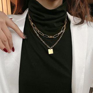 Square Pendant Layered Necklace 1 Pc - Gold - One Size