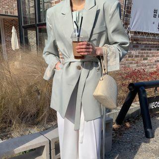 Elbow-sleeve Blouse / Sashed Blazer / Wide-leg Pants