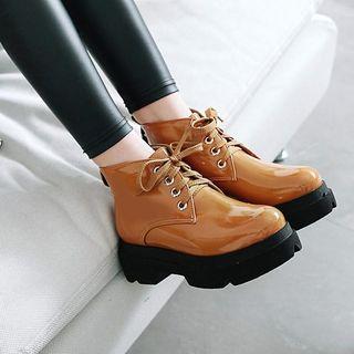 Faux Leather Lace Up Platform Ankle Boots