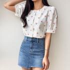 Puff-sleeve Cherry Patterned Blouse
