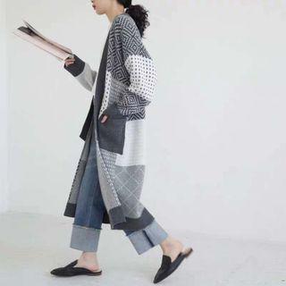 Jacquard Long Cardigan Gray & White - One Size