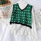 Cropped Printed Knit Vest Green - One Size