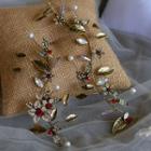 Wedding Faux Pearl Rhinestone Branches Headpiece 1 Pair - Headpiece - Gold - One Size