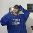 Lettering Oversize Long-sleeve T-shirt Blue - One Size
