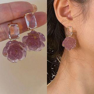 Flower Resin Alloy Dangle Earring 1 Pair - D1298 - Pink - One Size