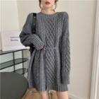 Oversized Round-neck Cable Knit Long-sleeve Sweater
