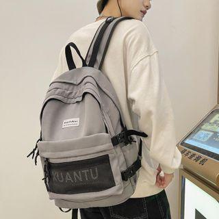 Lettering Mesh Panel Nylon Backpack