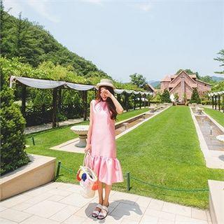 Sleeveless Frilled-hem Satin Dress