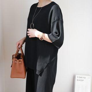 Set: Dip-back Knit Top + Wide-leg Pants