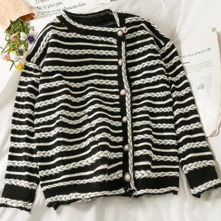 Asymmetrical Striped Cardigan Black - One Size