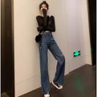 Cutout Wide-leg Jeans / Loose-fit Sheer Top