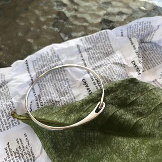 925 Sterling Silver Bangle S083 - Irregular - Matte - White Gold - One Size