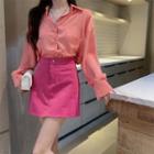 Loose-fit Chiffon Shirt / High-waist Mini Skirt