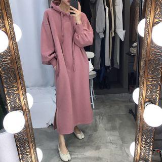 Hooded Lantern-sleeve Midi Dress