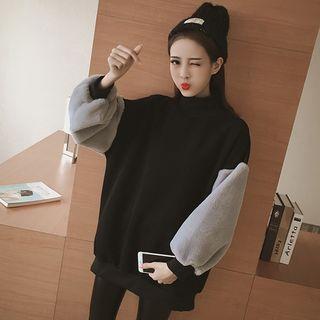 Long-sleeve Faux-fur Panel Top
