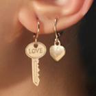 Asymmetrical Heart & Key Drop Earring