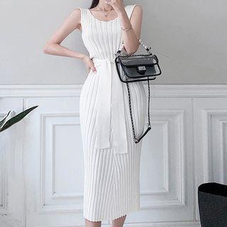 Sleeveless Ribbed Knit Midi Dress Off-white - One Size