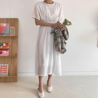 Band-waist Textured Maxi Dress