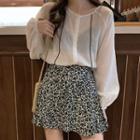 Long-sleeve Blouse / Floral Print Mini A-line Skirt