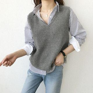 V-neck Sleeveless Wool Blend Sweater