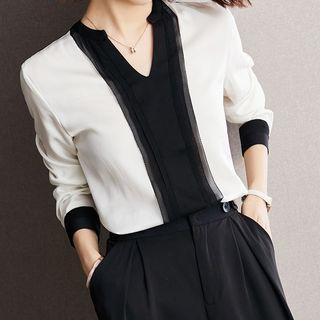 Two-tone Open Placket Blouse