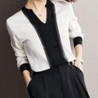 Two-tone Open Placket Blouse