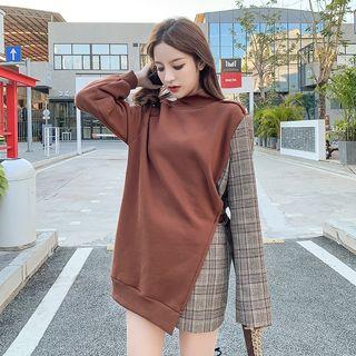 Plaid Panel Crew-neck Pullover