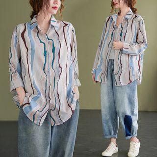 Print Shirt Blue & Brown - One Size