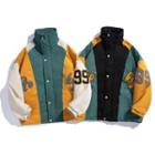Stand-collar Color Panel Lettering Embroidered Padded Jacket
