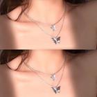 Butterfly Layered Necklace Silver - One Size