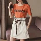 Set: Lettering Short Sleeve T-shirt + Plain A-line Skirt