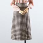 Puff-sleeve Lace Trim Blouse / Plaid Midi A-line Skirt